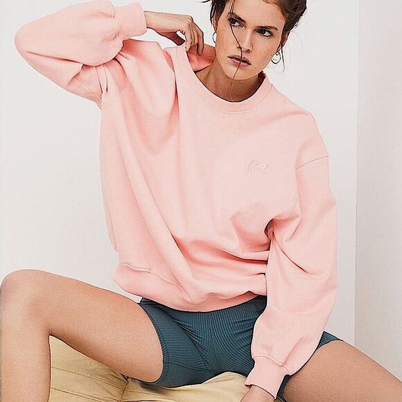 For Love & Lemons Alex Pink Logo Embroidered Crewneck Sweatshirt Size Small - Picture 1 of 10